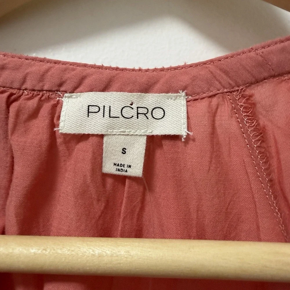 Anthropologie Pilcro Puff Sleeve Lightweight Flowy Top Size S Coral Orange Boho